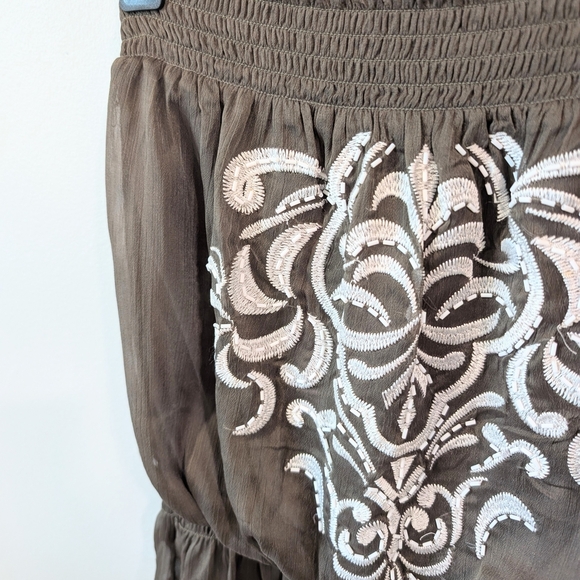 Cache Gray Bubble Mini Skirt with Ruffled Smocked Design - Picture 2 of 7